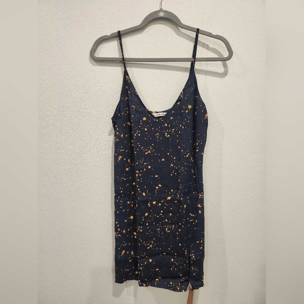 NEW RARE REFORMATION BLUE MINI DRESS WITH SLIT SZ SMALL MARLOWE NAVY SPECKLED - Picture 3 of 11